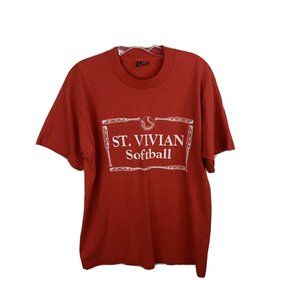 Vintage Best Fruit of the Loom Mens L Red St Vivian Softball 34 Shirt USA